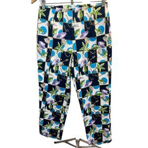 Bamboo Traders Blue Seashell Patterned Side Zip Ankle Pants Sz 2